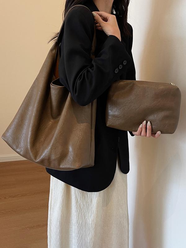 Women's Daily Casual Solid Color Slouchy Tote Shoulder Bag