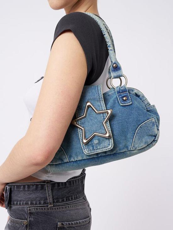 Women's Retro Metal Star Decorated Dual Handle Denim Shoulder Bag
