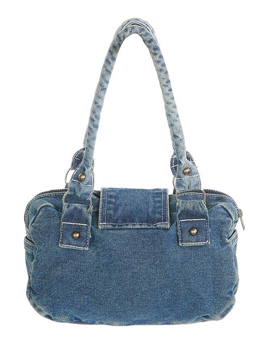 Women's Retro Metal Star Decorated Dual Handle Denim Shoulder Bag