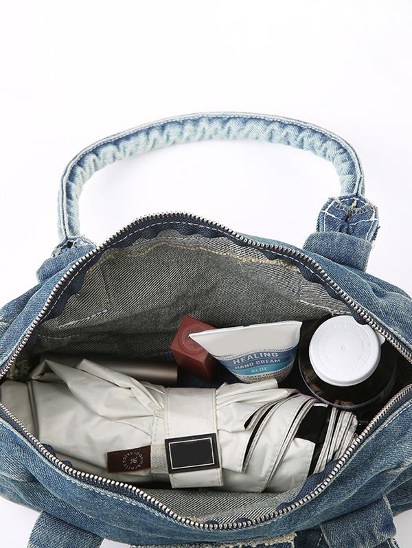 Women's Retro Metal Star Decorated Dual Handle Denim Shoulder Bag