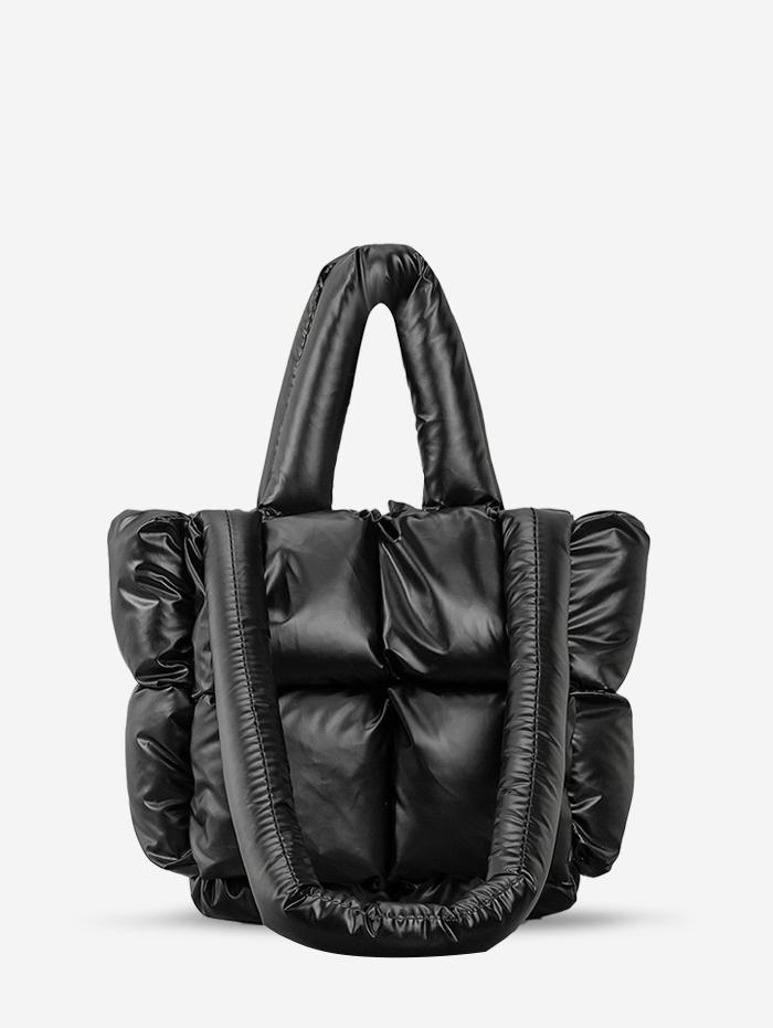 Women's Daily Solid Color Strappy Quilted Padded Puffer Design Down Shoulder Tote Bag