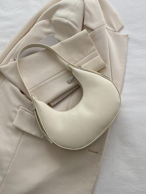 Women's Simple Style Solid Color Crescent Moon Shape Underarm Shoulder Bag