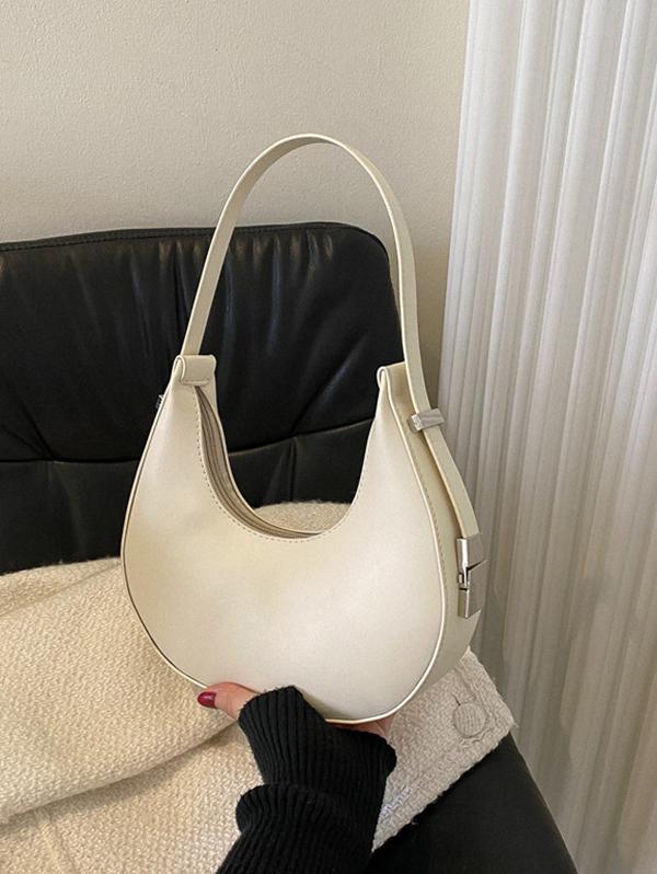 Women's Simple Style Solid Color Crescent Moon Shape Underarm Shoulder Bag
