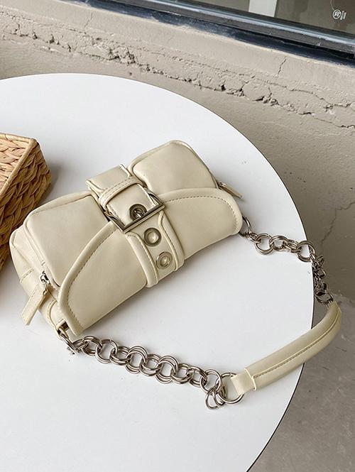 Retro Solid Color Circular Ring Design Chain Shoulder Bag