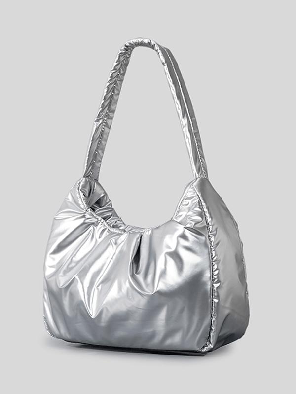 Women's Daily Metallic Solid Color Ruched Design Clouds Style Dumpling Shaped Underarm Shoulder Bag