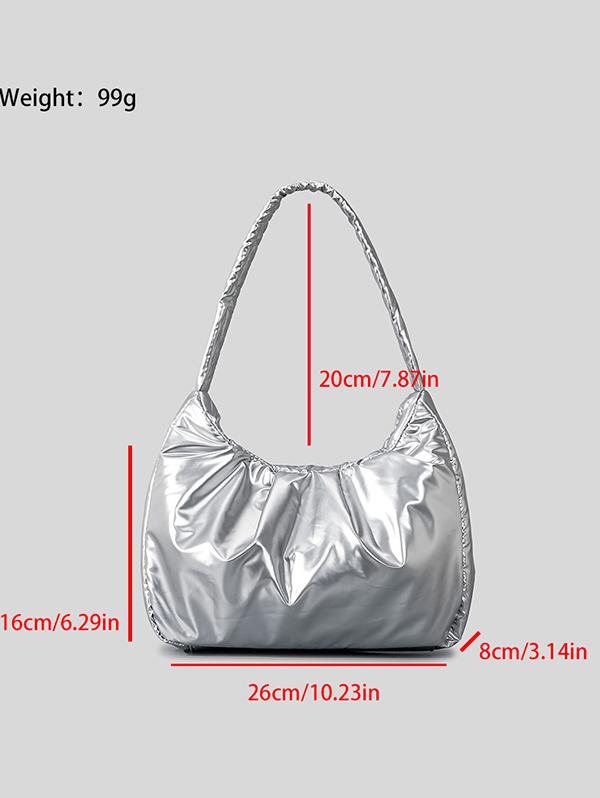 Women's Daily Metallic Solid Color Ruched Design Clouds Style Dumpling Shaped Underarm Shoulder Bag