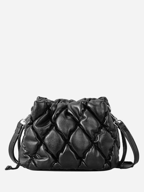 Women's Solid Color Argyle Quilted Pineapple Shape Drawstring Crossbody Bag