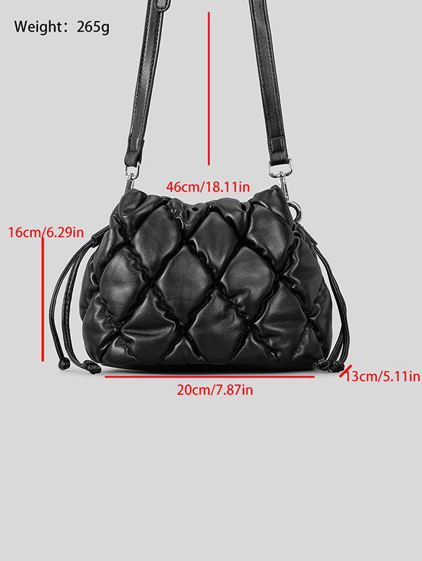 Women's Solid Color Argyle Quilted Pineapple Shape Drawstring Crossbody Bag