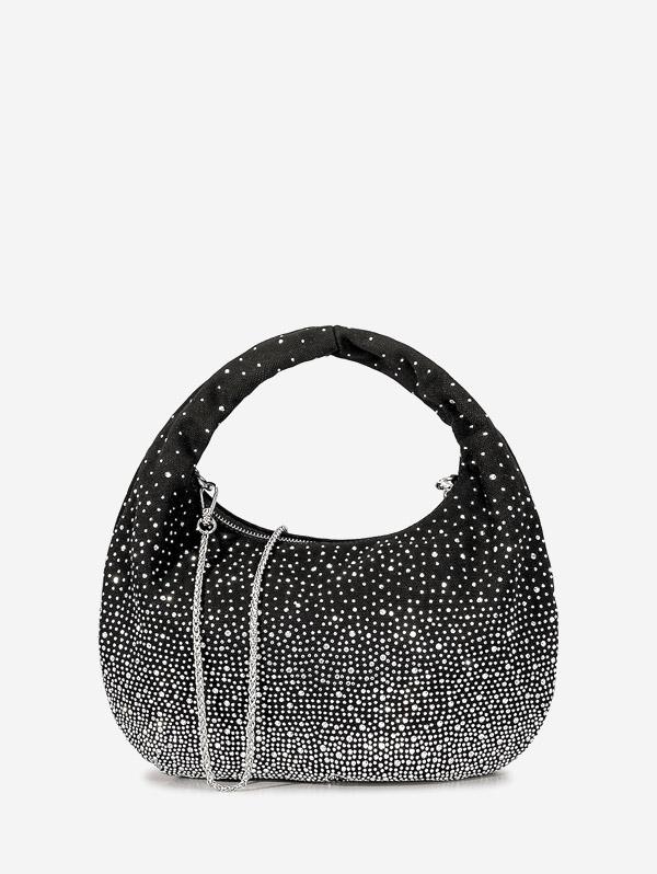 Women's Retro Style Sparkly Shimmery Shine Rhinestones Decor Party Cocktail Prom Eveing Metal Chain Clutches Handbag