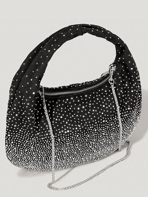 Women's Retro Style Sparkly Shimmery Shine Rhinestones Decor Party Cocktail Prom Eveing Metal Chain Clutches Handbag