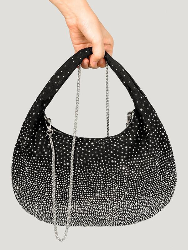 Women's Retro Style Sparkly Shimmery Shine Rhinestones Decor Party Cocktail Prom Eveing Metal Chain Clutches Handbag