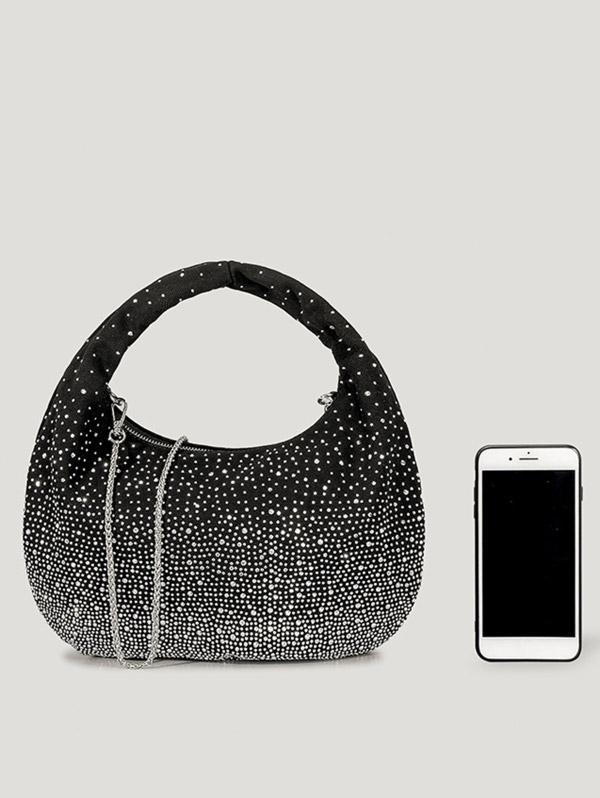 Women's Retro Style Sparkly Shimmery Shine Rhinestones Decor Party Cocktail Prom Eveing Metal Chain Clutches Handbag