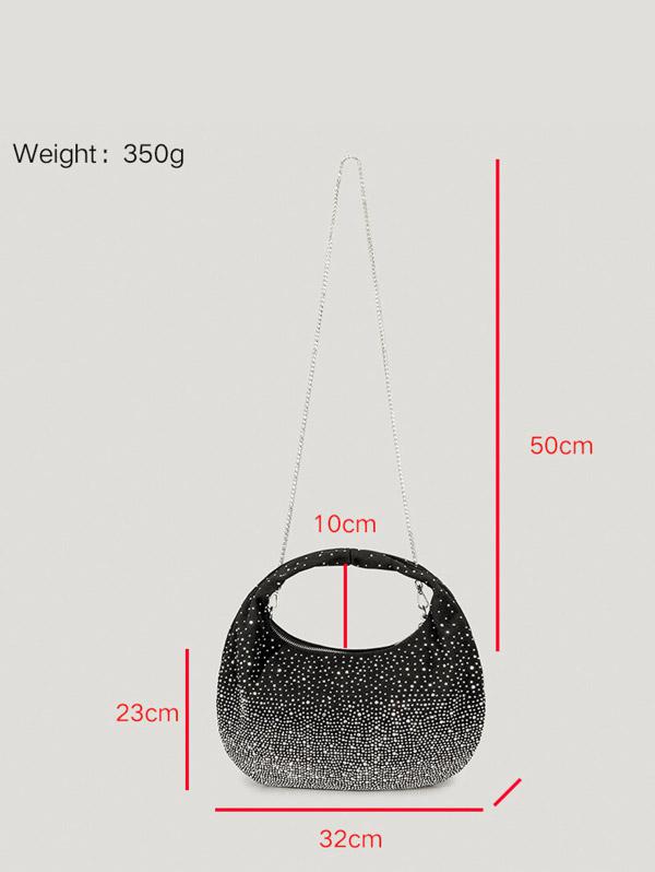 Women's Retro Style Sparkly Shimmery Shine Rhinestones Decor Party Cocktail Prom Eveing Metal Chain Clutches Handbag