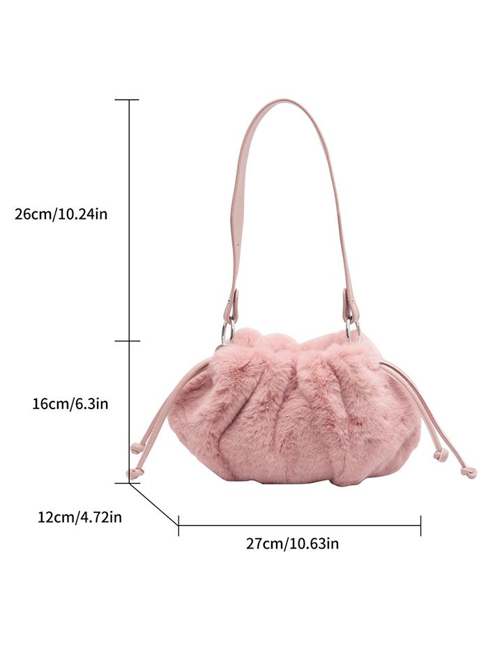 Women's Plush Faux Fur Drawstring Solid Color Fashion Shoulder Bag
