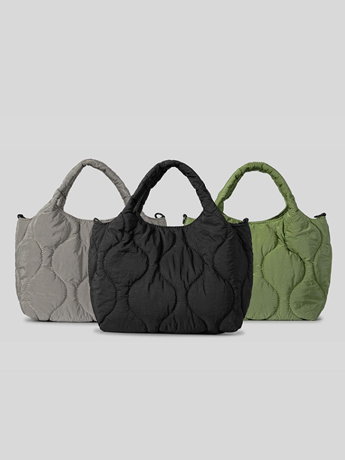 Women's Daily Solid Color Puffer Padded Quilted Tote Handbag
