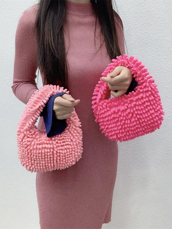 Women's Fashion Cute Style Daily Solid Candy Color Mini Fuzzy Fluffy Furry Textured Clutches Tote Bag