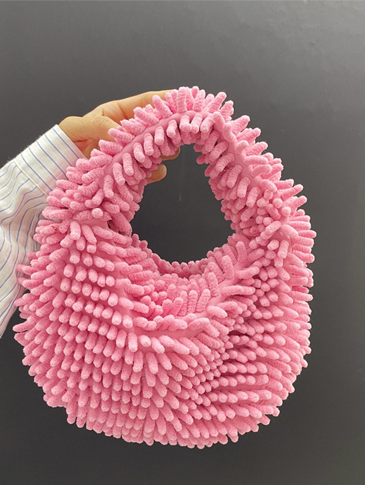 Women's Fashion Cute Style Daily Solid Candy Color Mini Fuzzy Fluffy Furry Textured Clutches Tote Bag