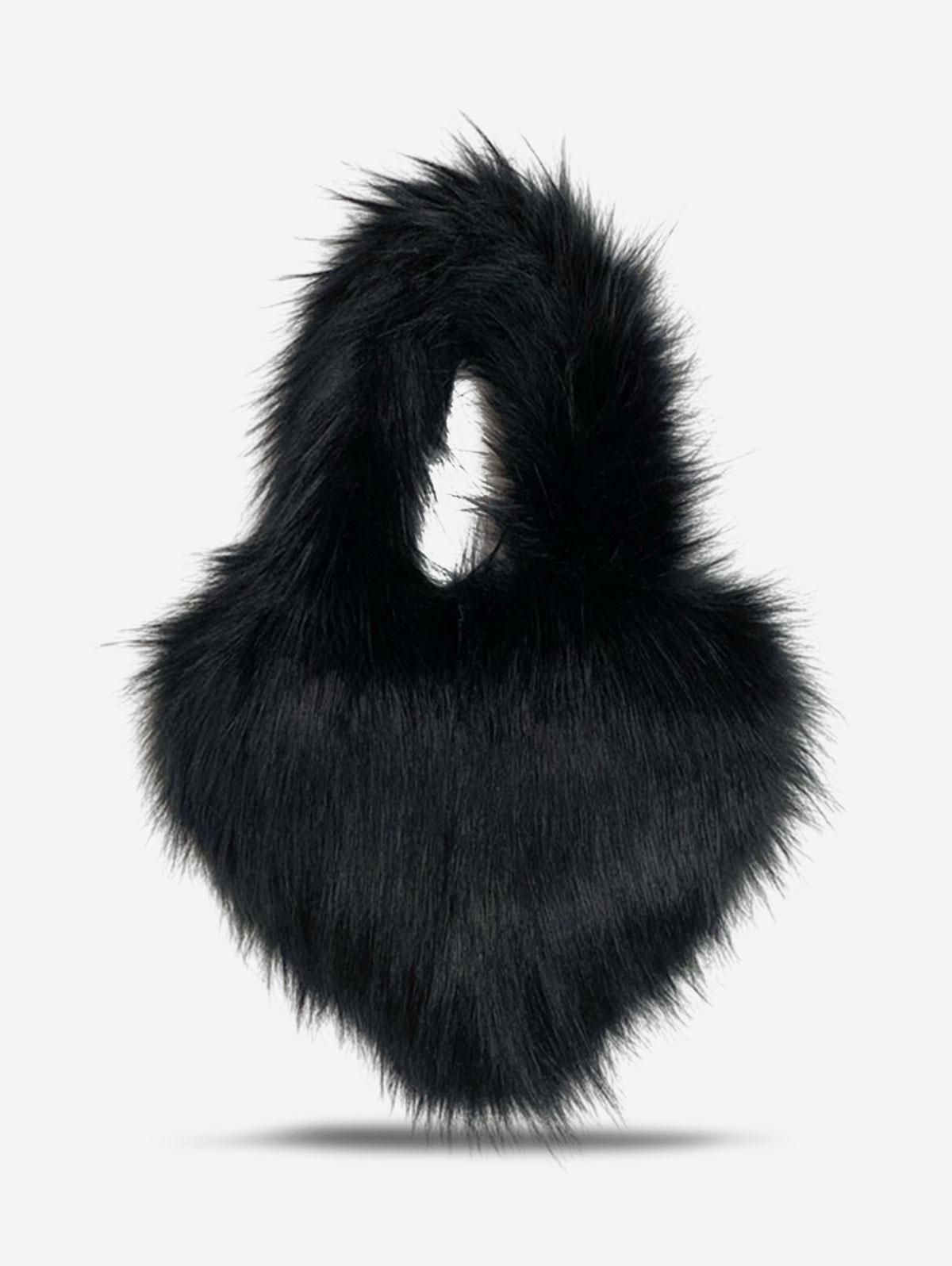 Women's Winter Fluffy Faux Fur Tie Dye Heart Shape Tote Bag