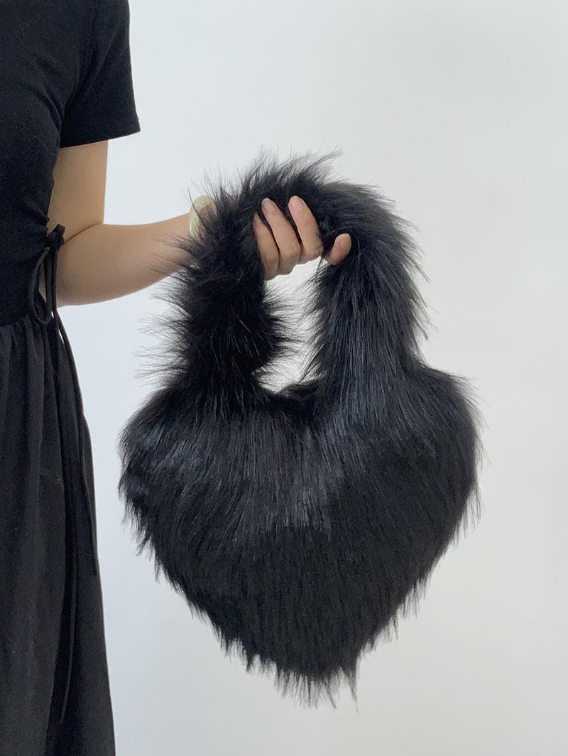 Women's Winter Fluffy Faux Fur Tie Dye Heart Shape Tote Bag