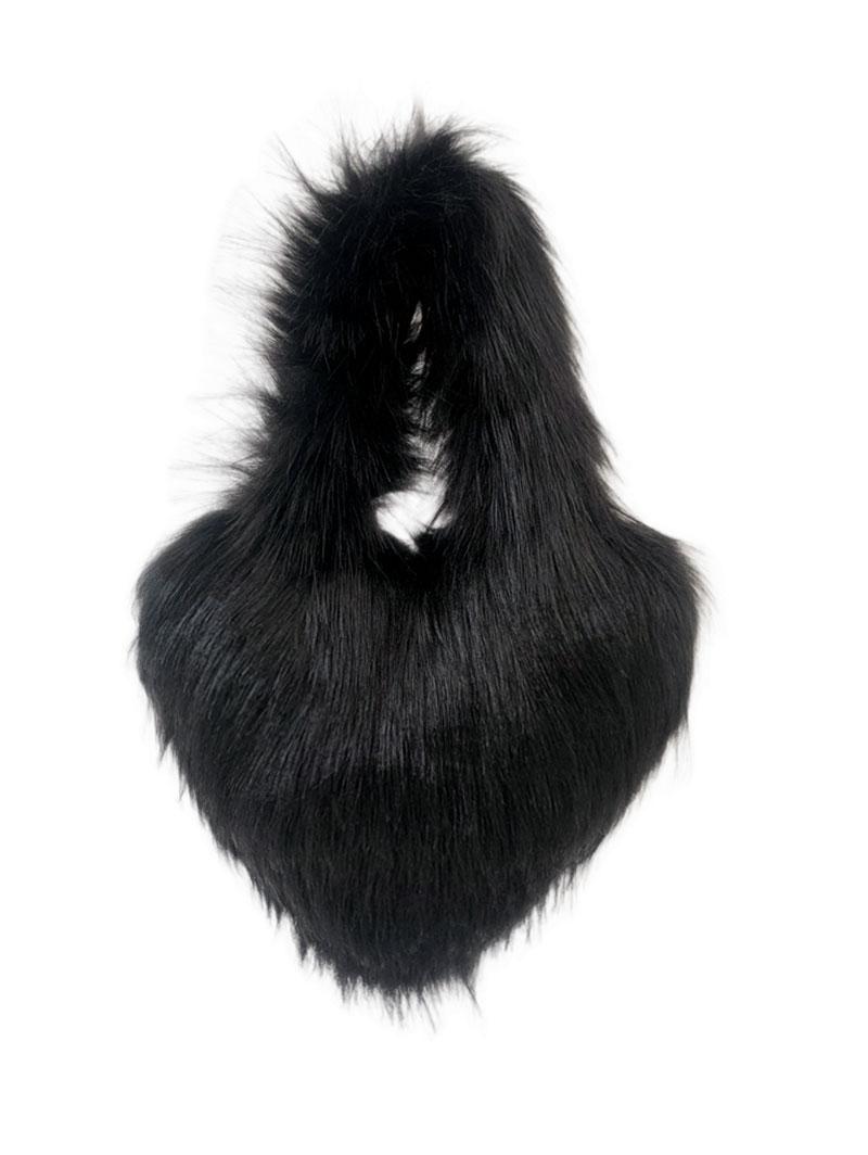 Women's Winter Fluffy Faux Fur Tie Dye Heart Shape Tote Bag