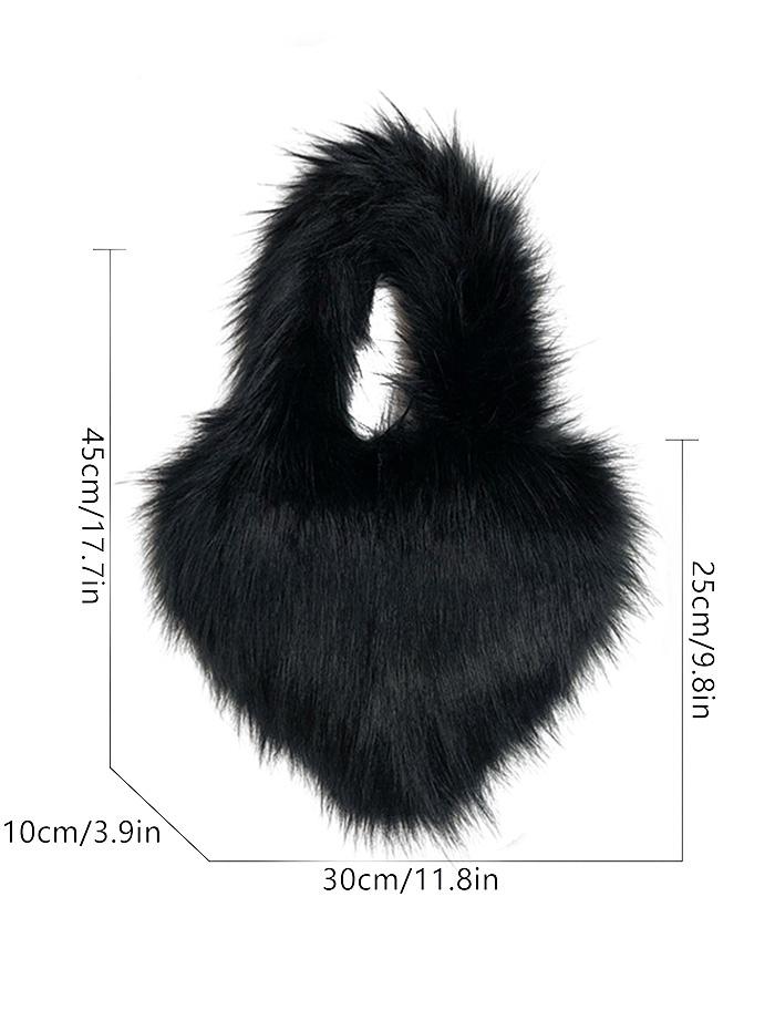 Women's Winter Fluffy Faux Fur Tie Dye Heart Shape Tote Bag