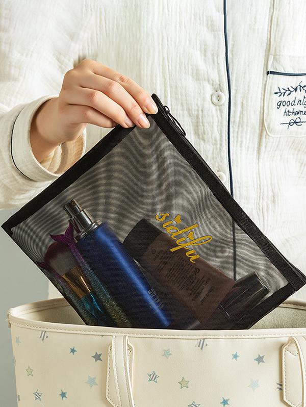 3Pcs High Capacity Portable Travel Mesh Cosmetic Storage Bags