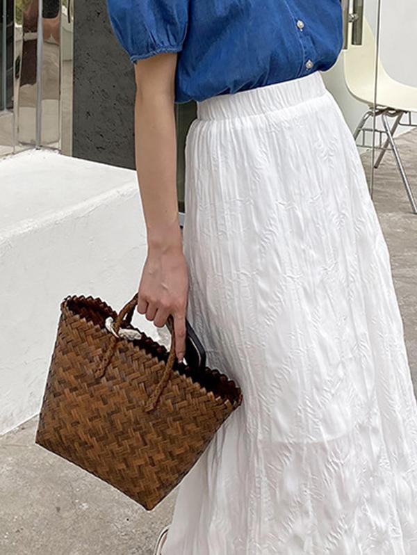Women's Beach Vacation Outdoor Picnics Pendant Decor Woven Design Basket Tote Bag