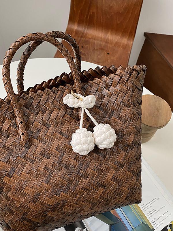 Women's Beach Vacation Outdoor Picnics Pendant Decor Woven Design Basket Tote Bag