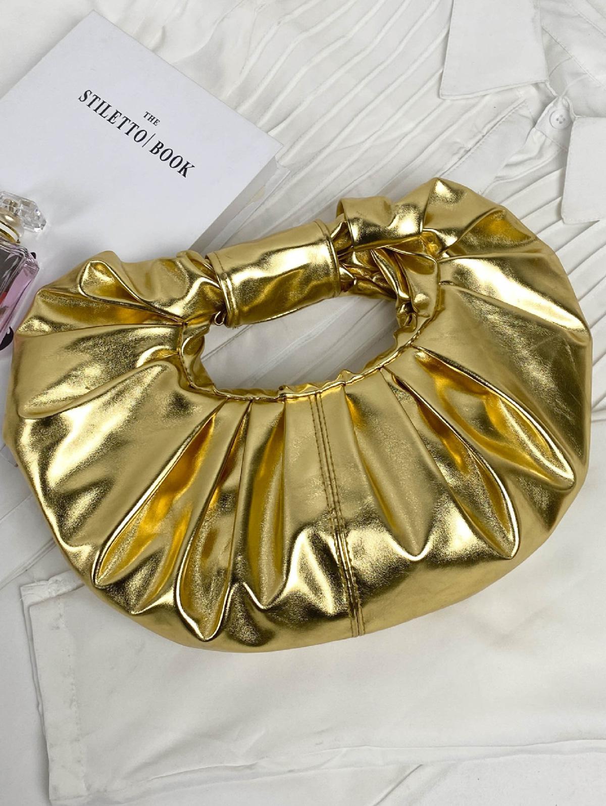 Women's Metallic Color Pleated Party Clutch Bag