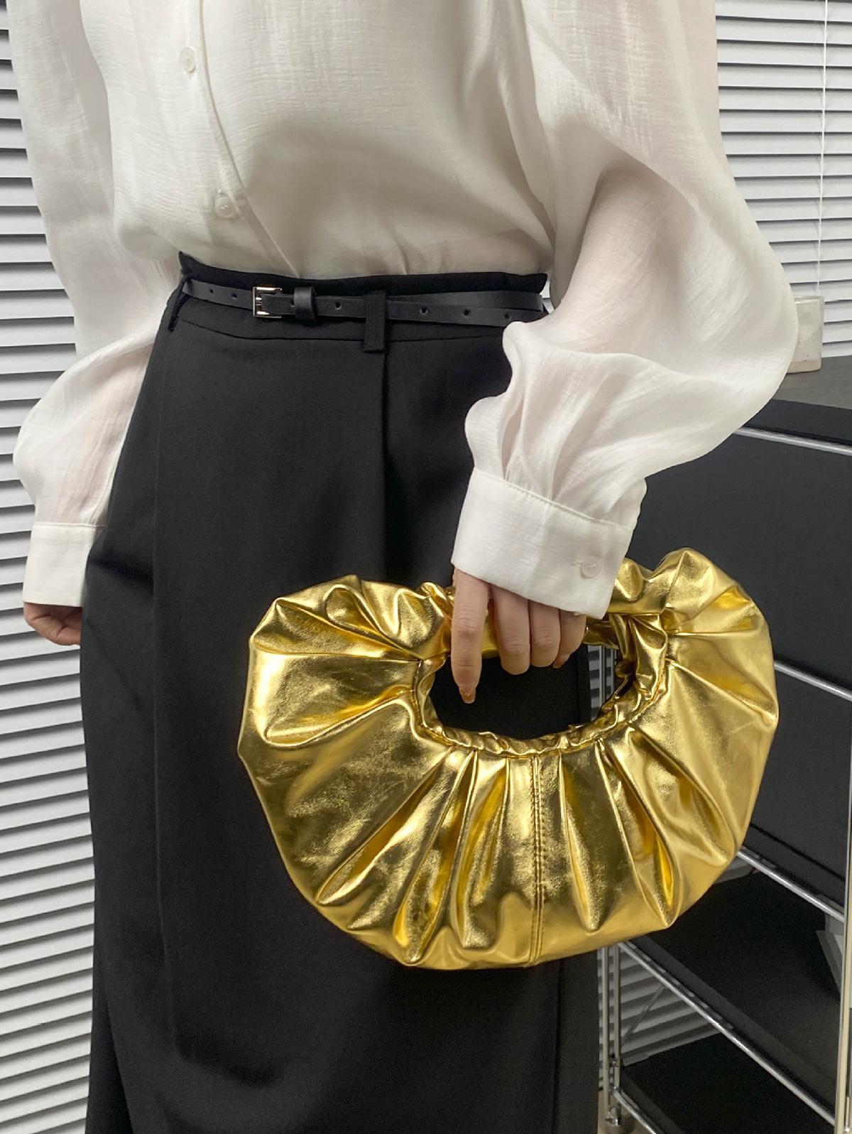 Women's Metallic Color Pleated Party Clutch Bag