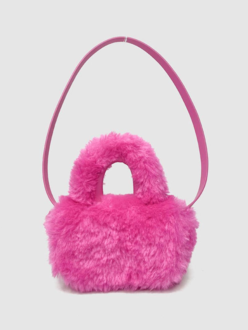 Women's Winter Fluffy Faux Fur Solid Color Date Night Crossbody Tote Bag