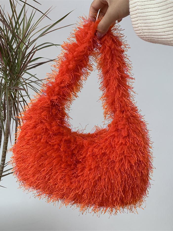 Women's Winter Fashion Fluffy Faux Fur Solid Color Tote Bag