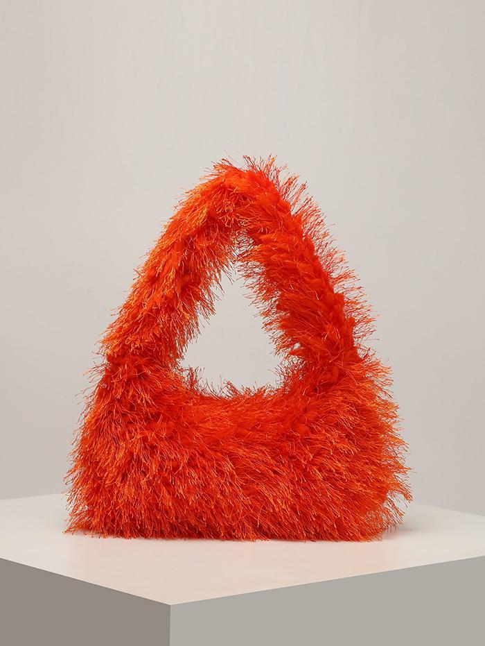 Women's Winter Fashion Fluffy Faux Fur Solid Color Tote Bag