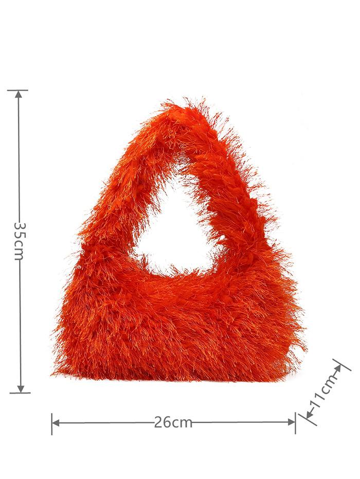 Women's Winter Fashion Fluffy Faux Fur Solid Color Tote Bag