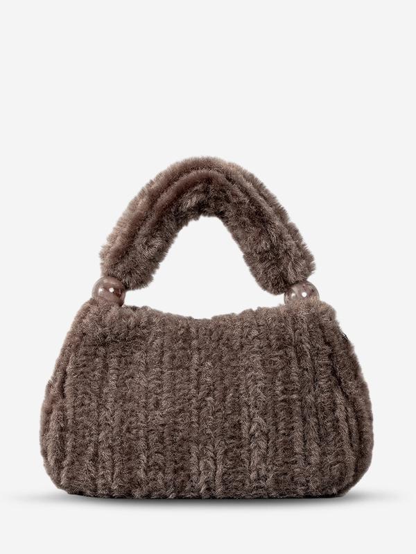 Women's Winter Solid Color Fluffy Faux Fur Tote Bag