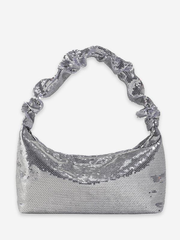 Women's Fashion Daily Y2K Streetwear Solid Color Metallic Shine Sequined Design Ruched Strap Cluthes Style Handbag