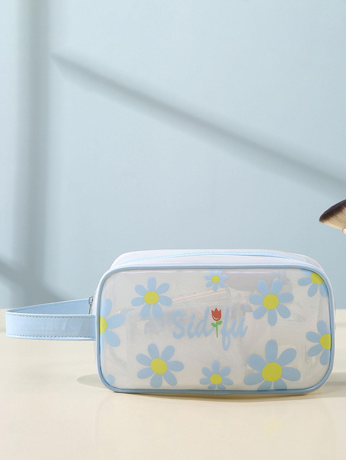 Women's Fashion Daily Travel Letter Butterfly Floral Pattern Semi-sheer PVC Clear Storage Makeup Cosmetic Wash Toiletry Bag