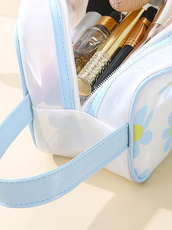 Women's Fashion Daily Travel Letter Butterfly Floral Pattern Semi-sheer PVC Clear Storage Makeup Cosmetic Wash Toiletry Bag
