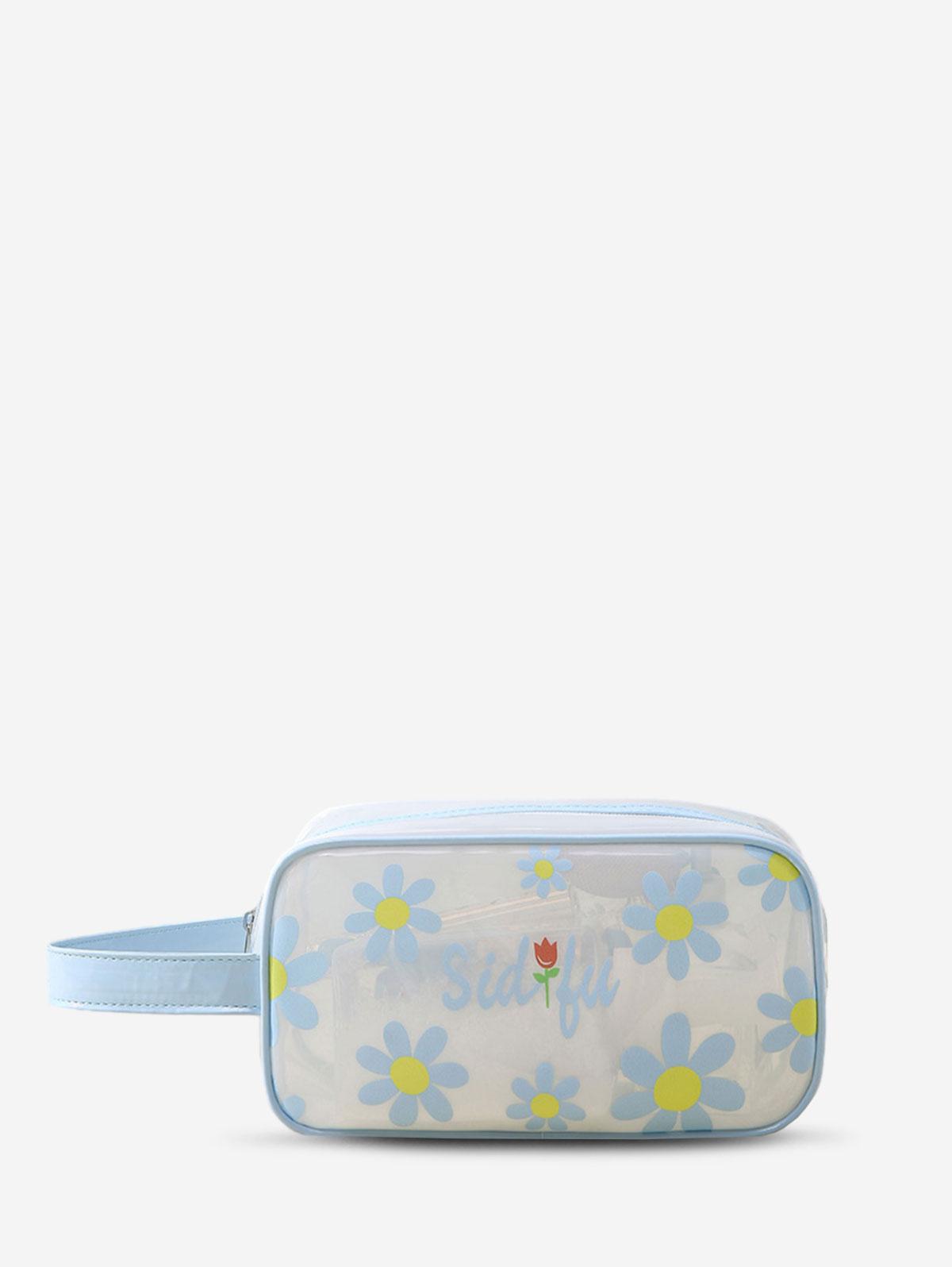 Women's Fashion Daily Travel Letter Butterfly Floral Pattern Semi-sheer PVC Clear Storage Makeup Cosmetic Wash Toiletry Bag