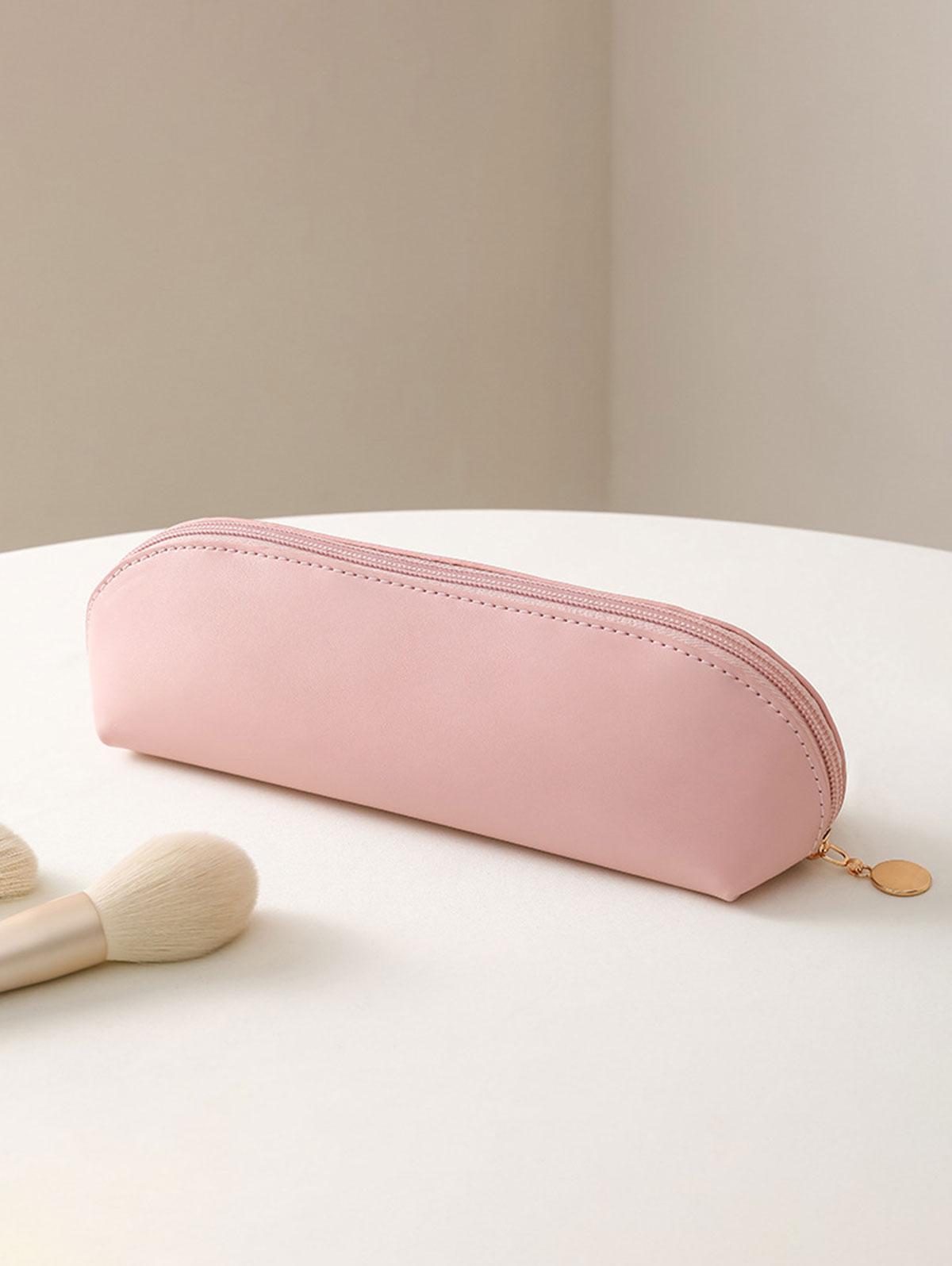 2Pcs Solid Color PU Leather Portable Travel Multilayer Washing Storage Cosmetic Bag with Make Up Brush Bag