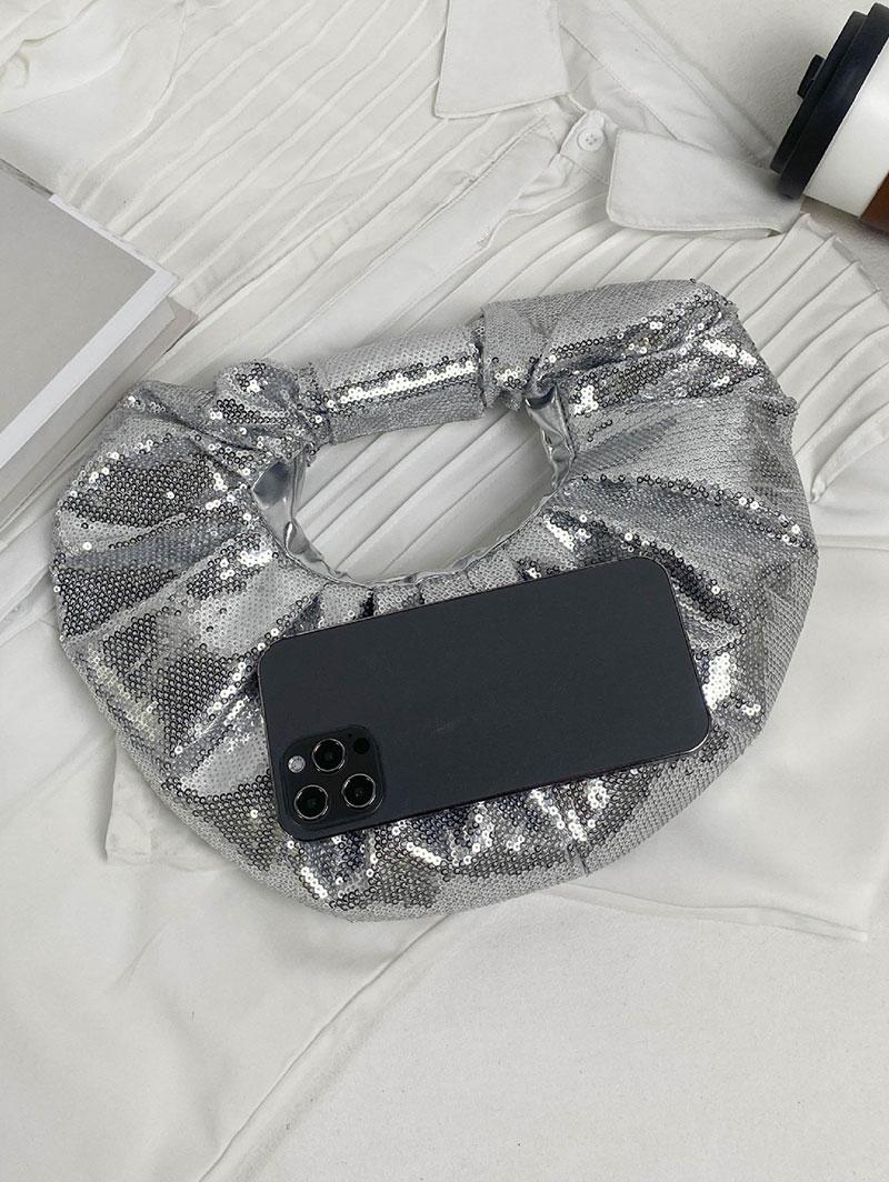 Women's Fashion Streetwear Party Metallic Shimmery Shine Color Sequined Ruched Design Tote Clutches Bag