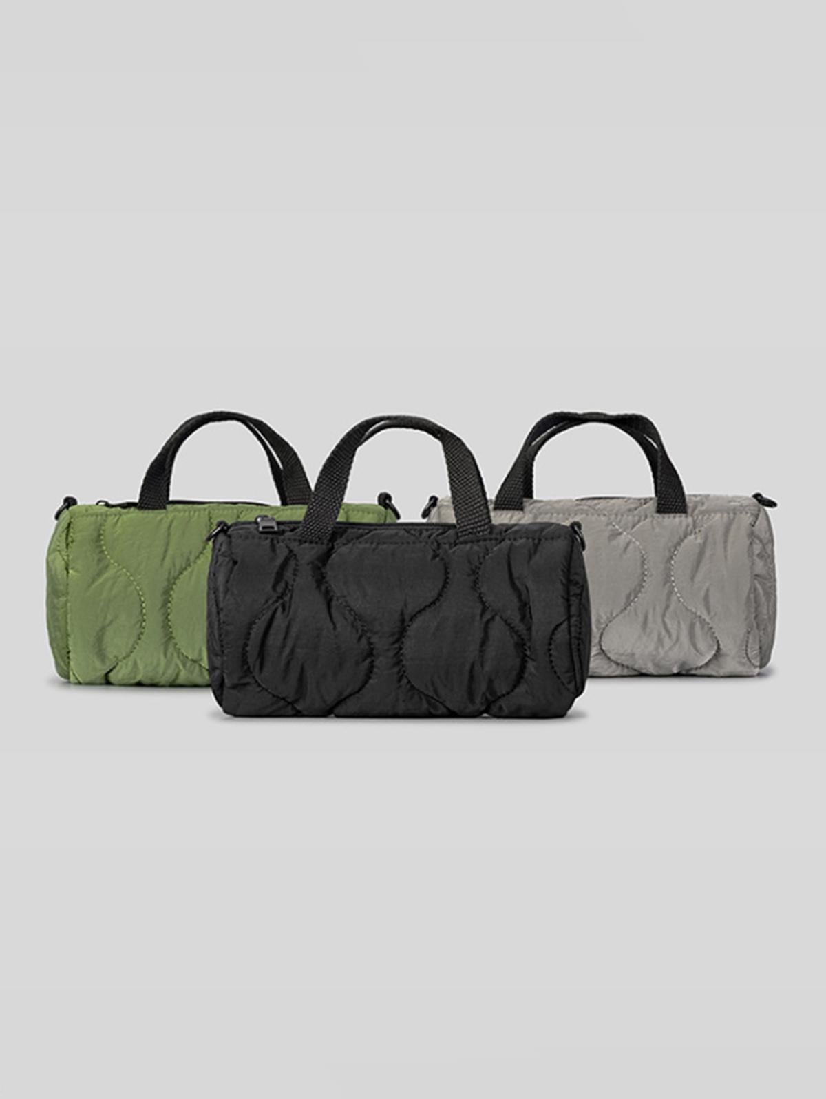 Women's Daily Solid Color Topstitching Quilted Padded Puffer Design Top Handle Cylinder Pillow Shape Shoulder Bag