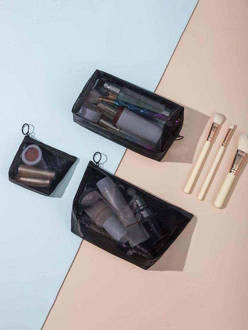 Women's 3Pcs Fashion Daily Travel Swimming Sheer Mesh Storage Makeup Cosmetic Wash Toiletry Bag