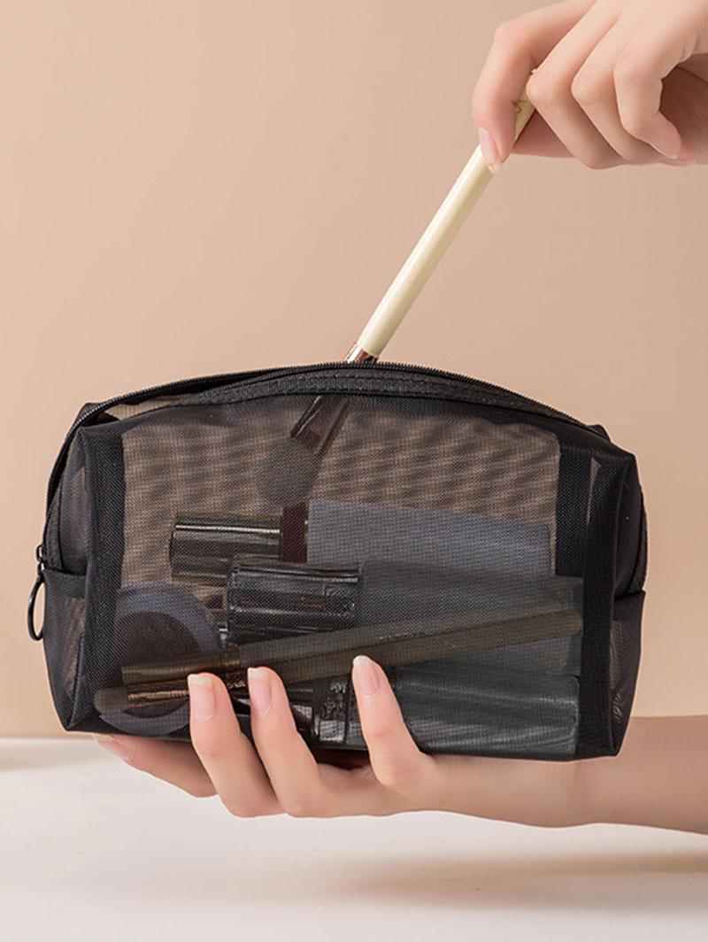 Women's 3Pcs Fashion Daily Travel Swimming Sheer Mesh Storage Makeup Cosmetic Wash Toiletry Bag