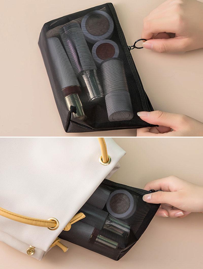 Women's 3Pcs Fashion Daily Travel Swimming Sheer Mesh Storage Makeup Cosmetic Wash Toiletry Bag