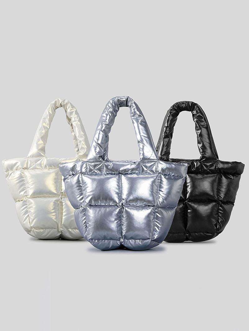 Women's Fashion Daily Streetwear Metallic Solid Color Down Padded Quilted Puffer Design Shoulder Tote Bag