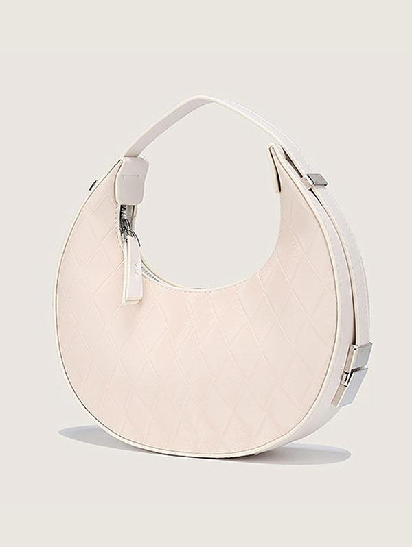 Women's Rhombus Textured Half Moon Buckle Decorated Shoulder Bag Handbag