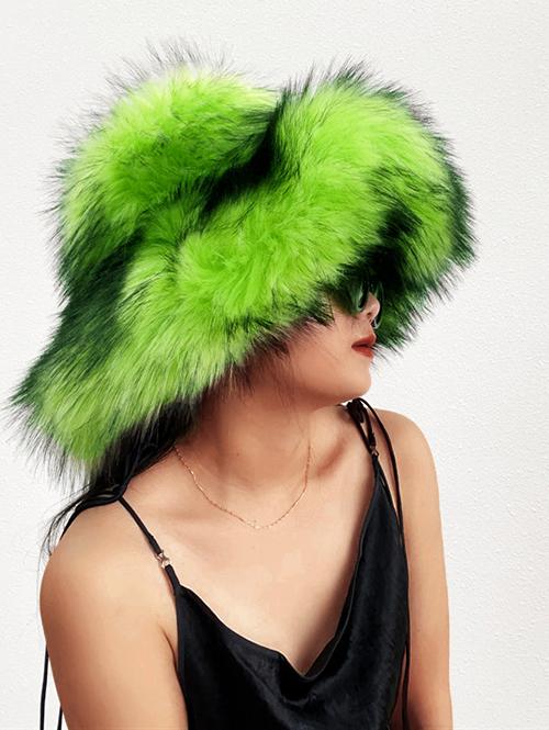 Women's Y2K Fluffy Fuzzy Furry Faux Fur Textured Top Handle Mini Bag and Matching Bucket Hat set