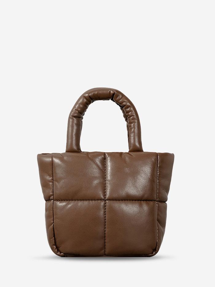 Women's Winter Solid Color Padded Down Puffer PU Leather Tote Bag