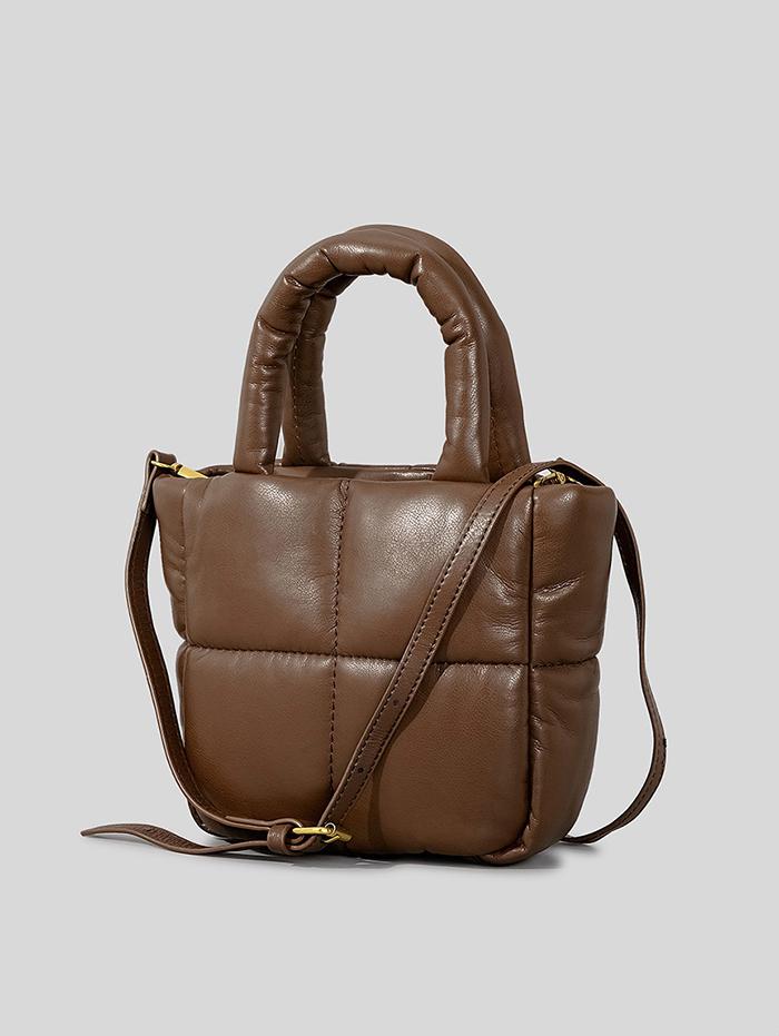 Women's Winter Solid Color Padded Down Puffer PU Leather Tote Bag
